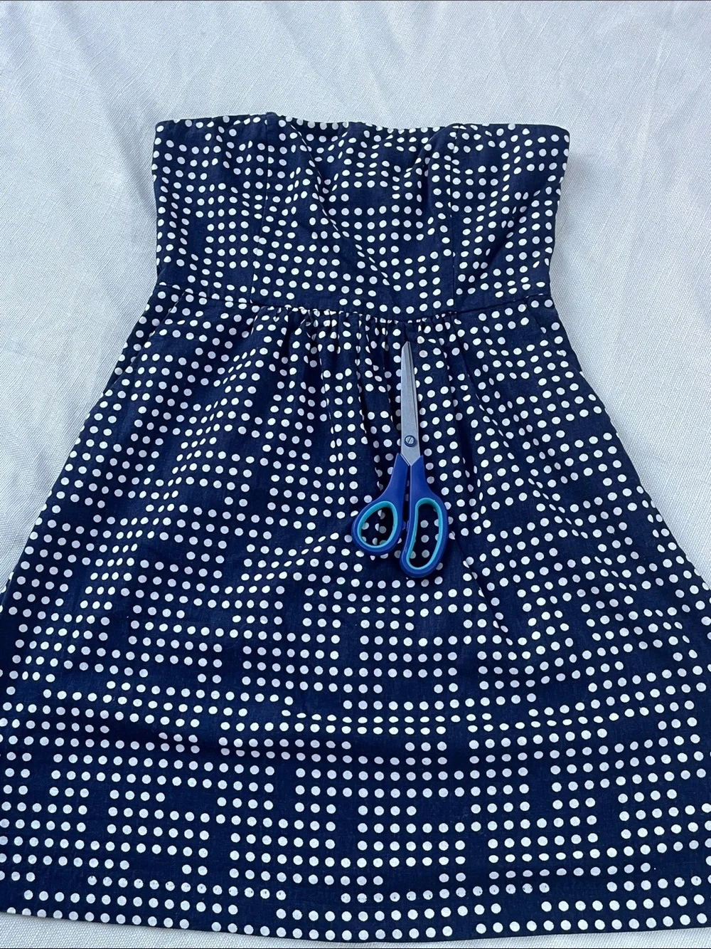 Strapless Navy Blue Polka Dot Dress